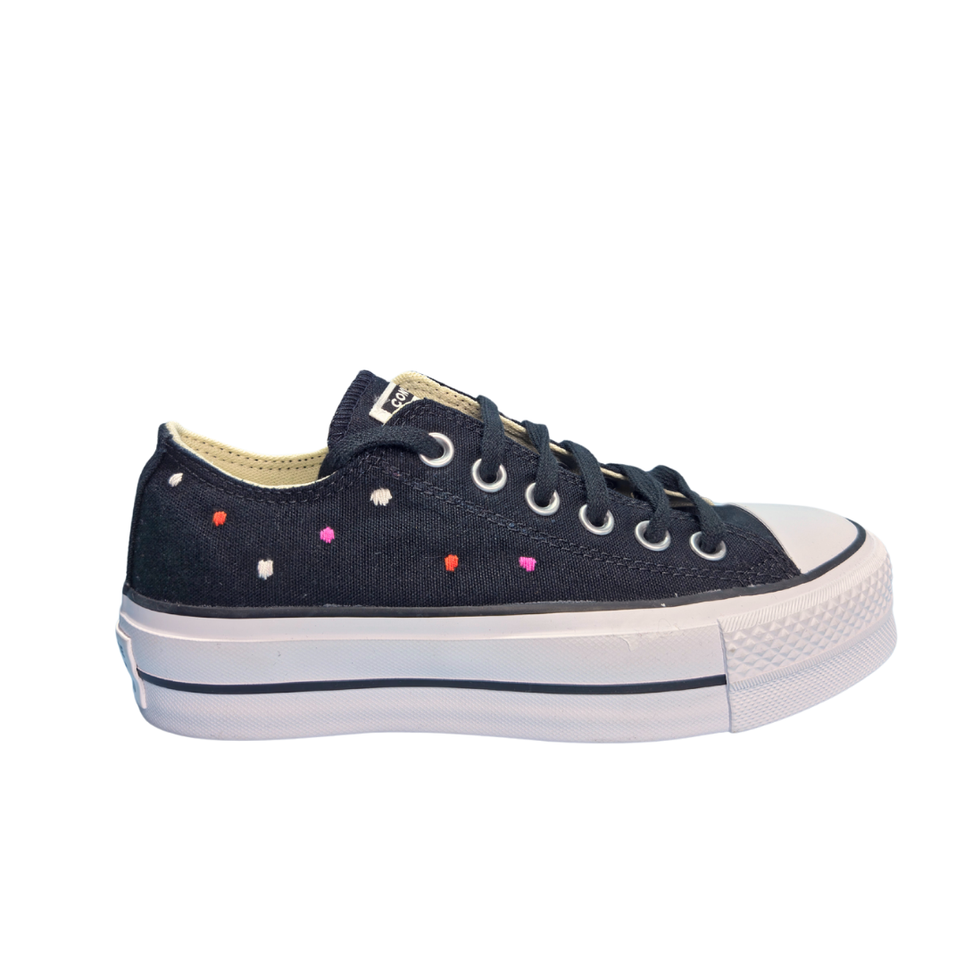 Sneakers Platform nere ricamo "Pop and flower"