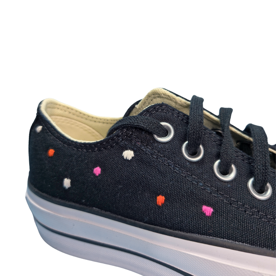 Sneakers Platform nere ricamo "Pop and flower"