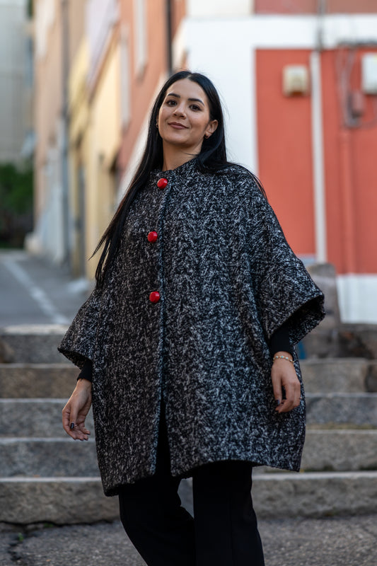 Calù • Cappotto in lana, cachemire spigato sale e pepe