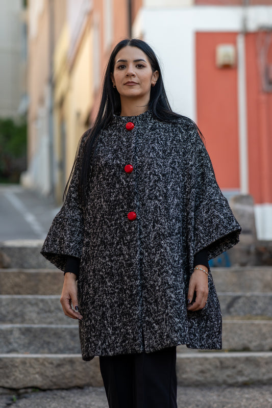 Calù • Cappotto in lana, cachemire spigato sale e pepe