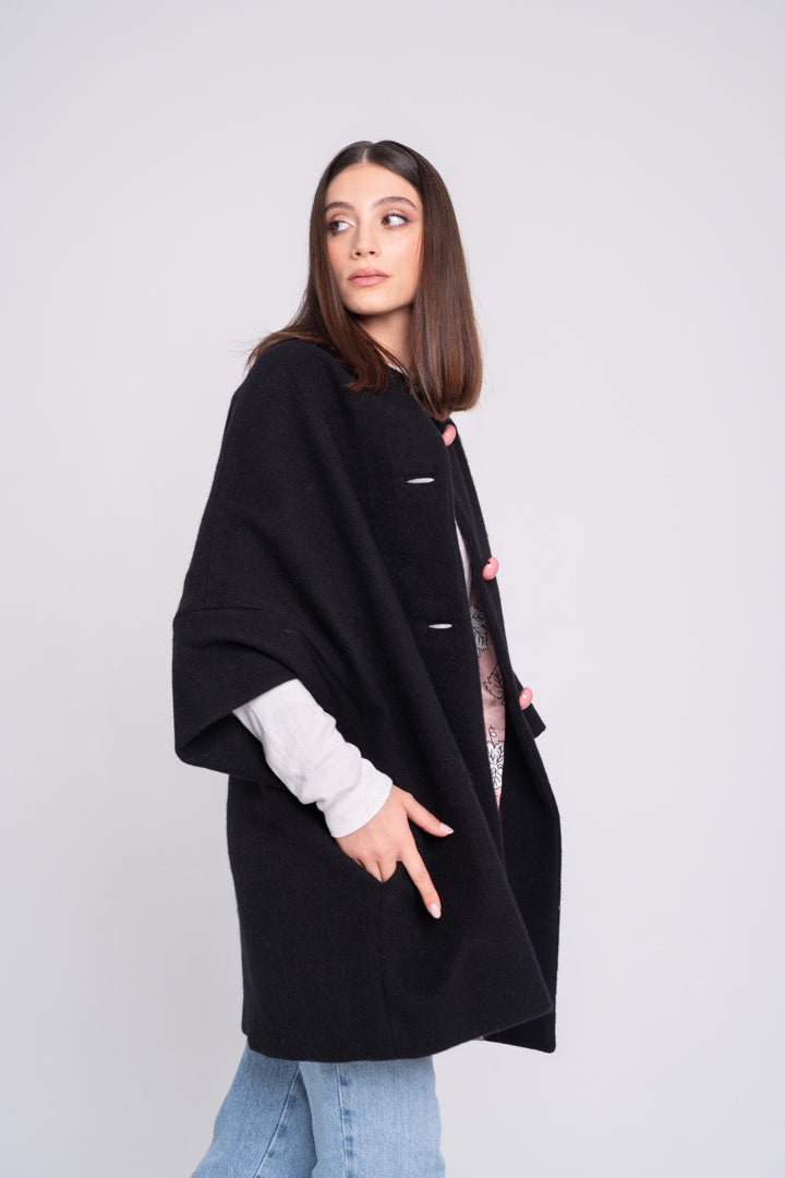 Calù • Cappotto in lana, seta e ortica nero PRE-ORDINE