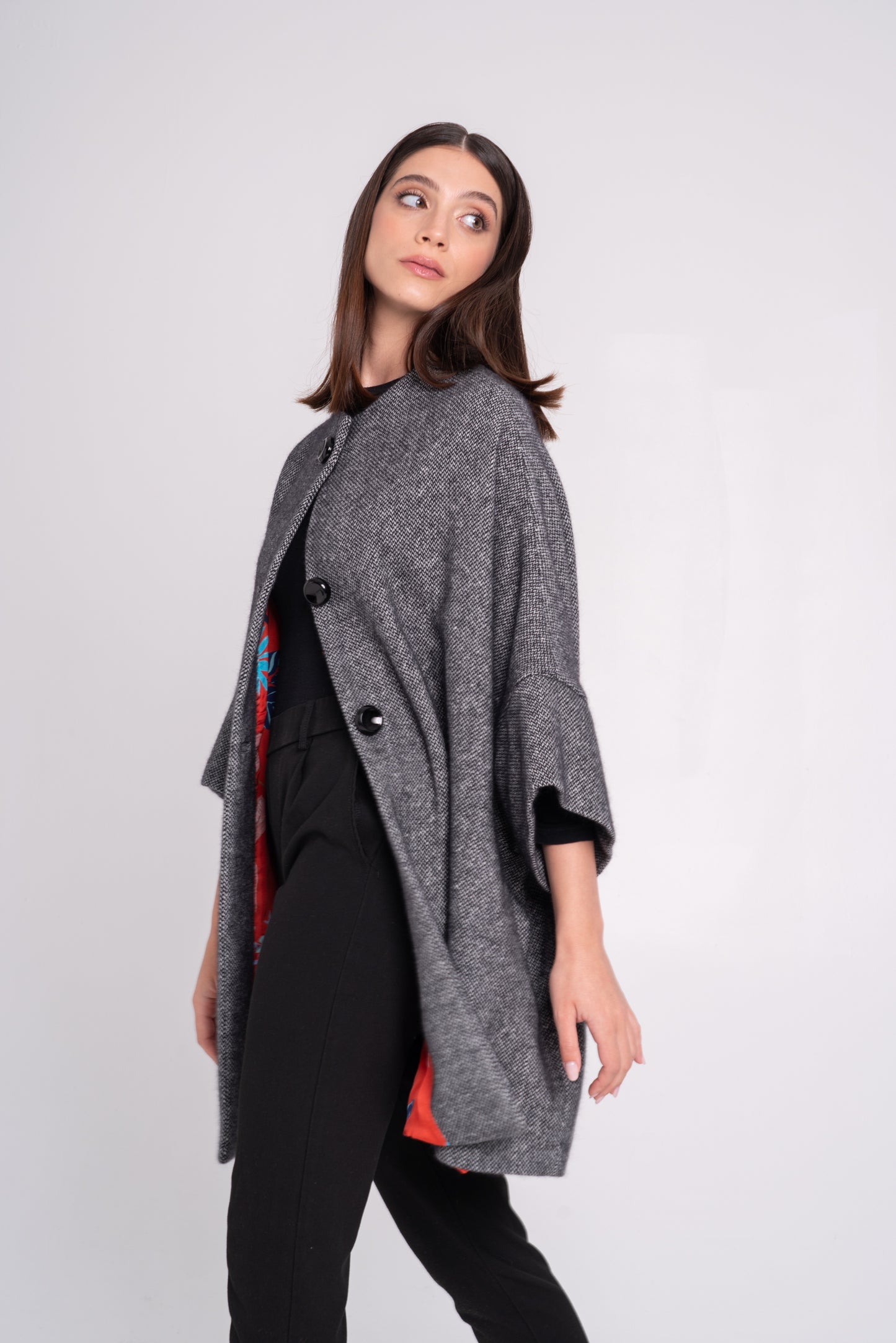 Calù • Cappotto in lana e cachemire puntinato nero