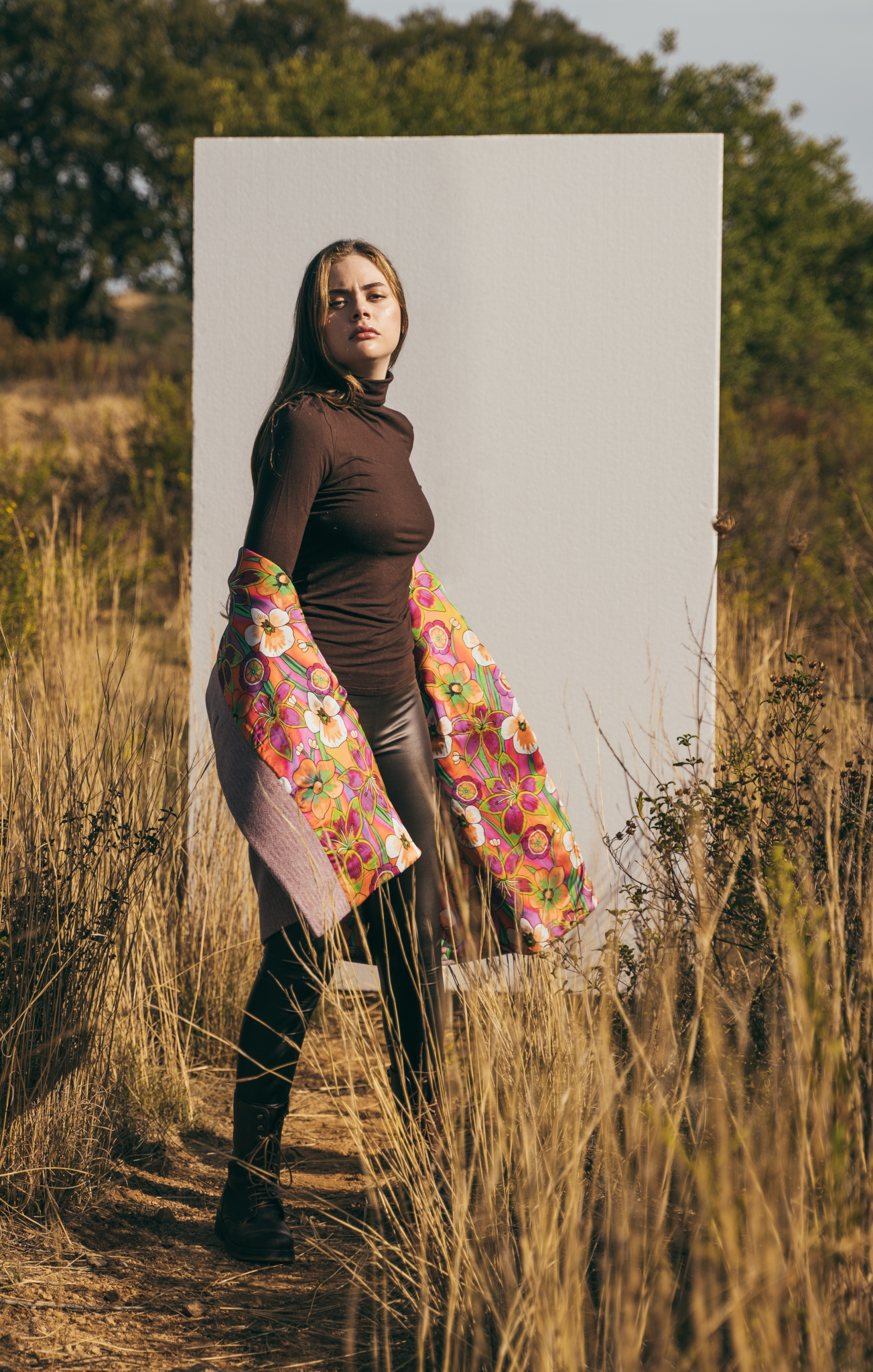 Calù • Cappotto linea a uovo in mohair e alpaca lilla melange con bottoni rosa e fodera fantasia