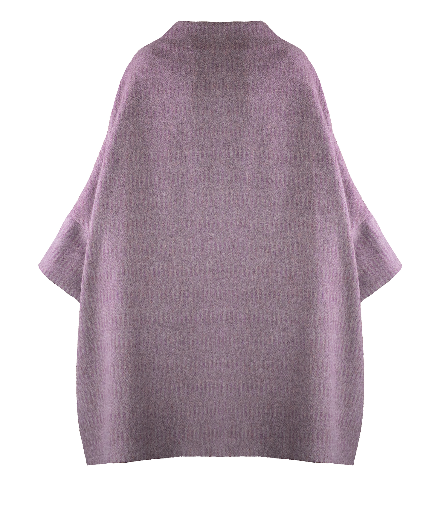 Calù • Cappotto linea a uovo in mohair e alpaca lilla melange con bottoni rosa e fodera fantasia