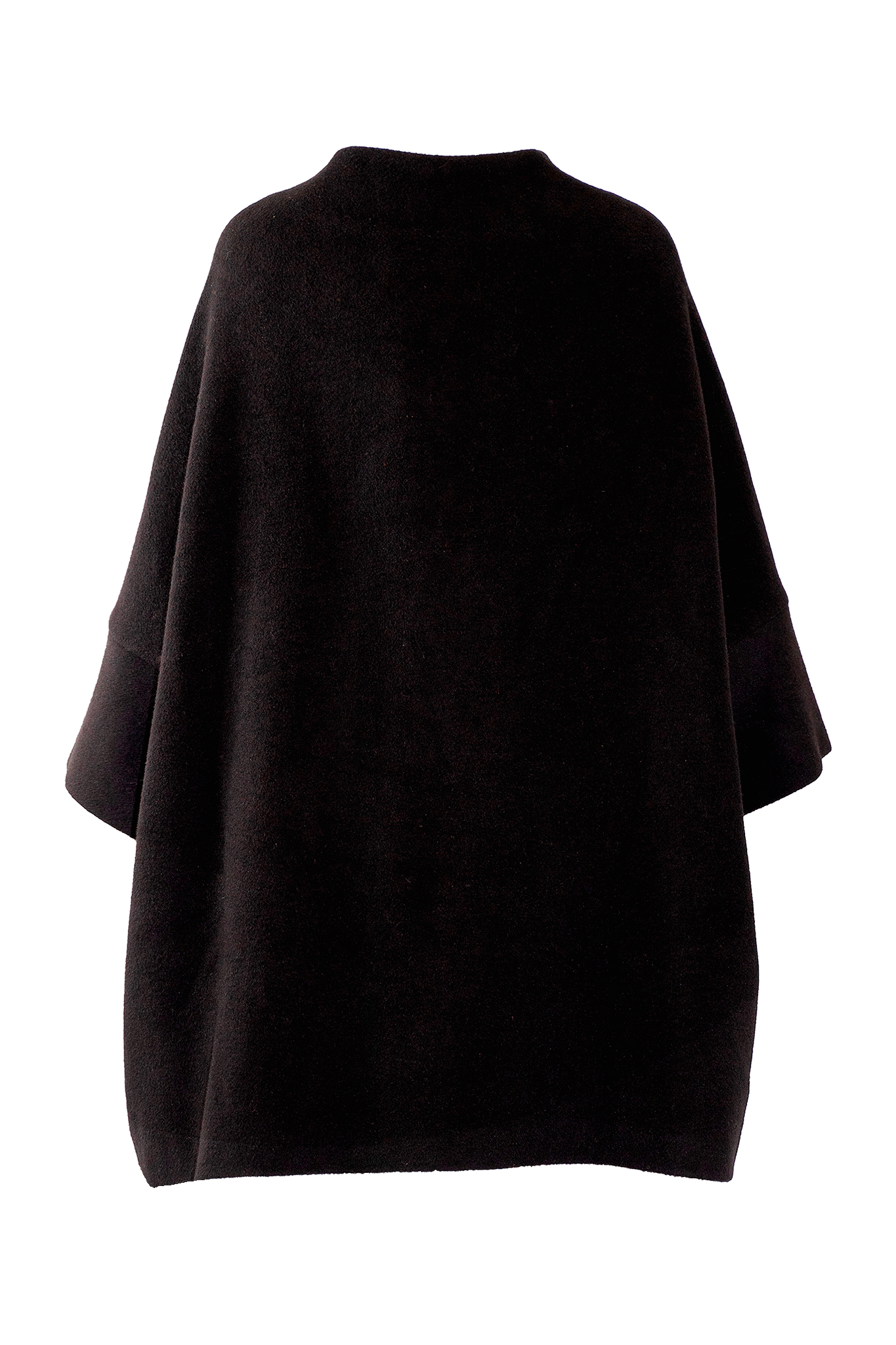 Calù • Cappotto linea uovo in lana e cachemire nero con bottoni fucsia e fodera fantasia
