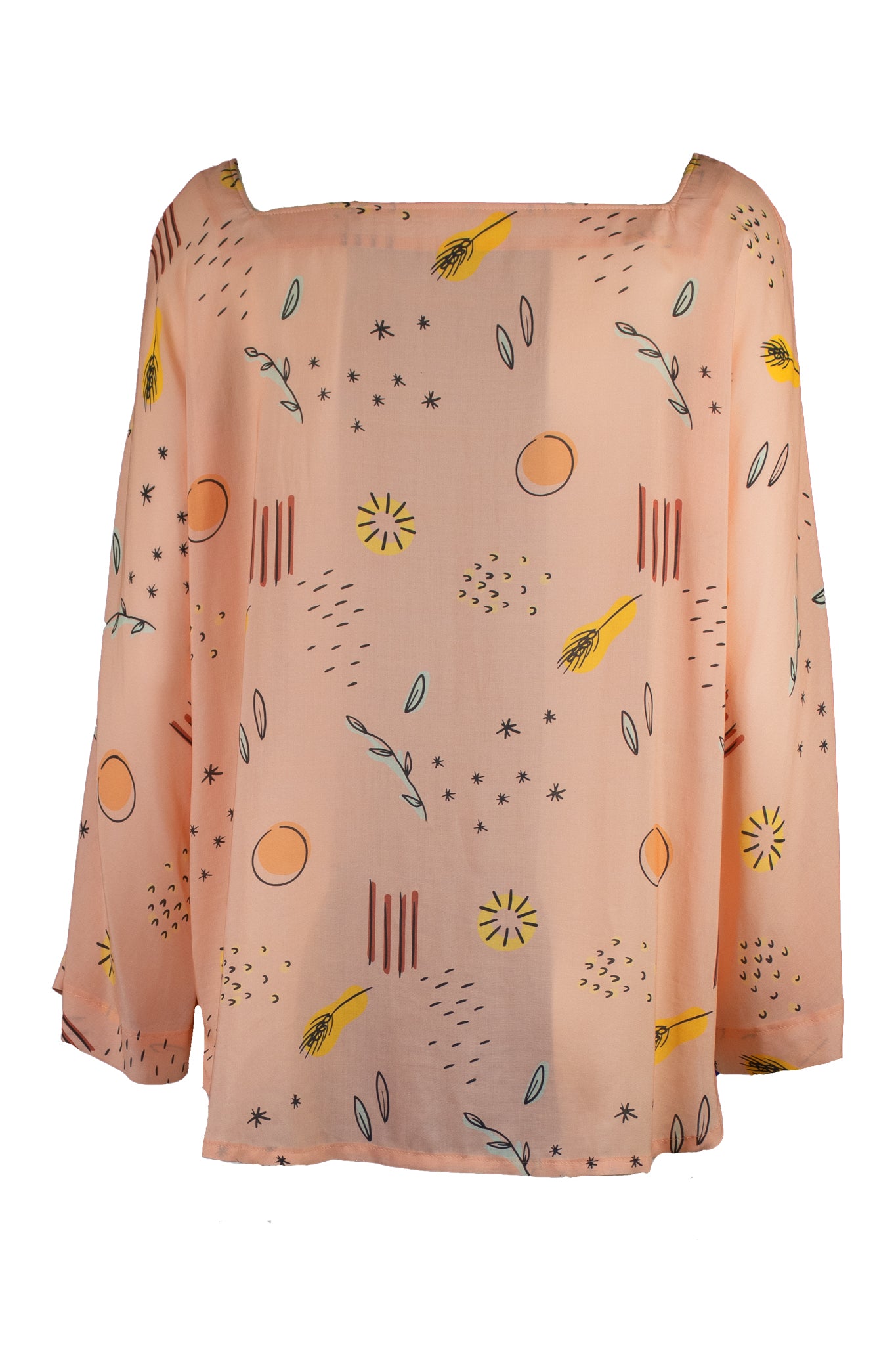 blusa con scollo quadrato e maniche a kimono, rosa con fantasia multicolore