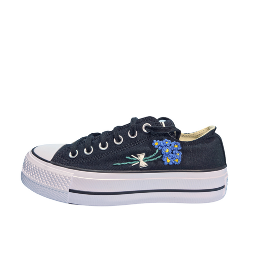 Sneakers Platform nere ricamo "Campi in fiore"