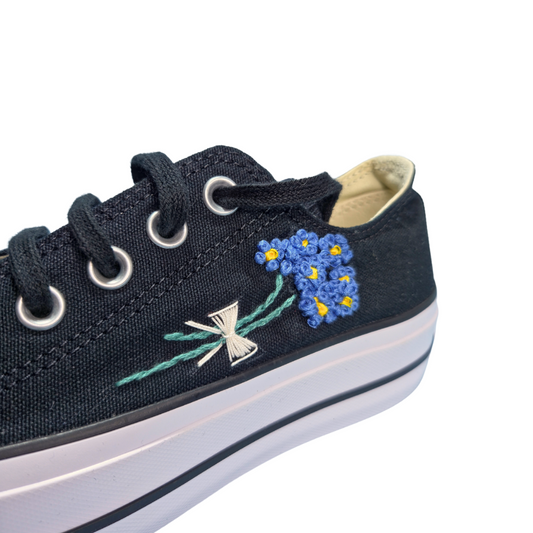 Sneakers Platform nere ricamo "Campi in fiore"