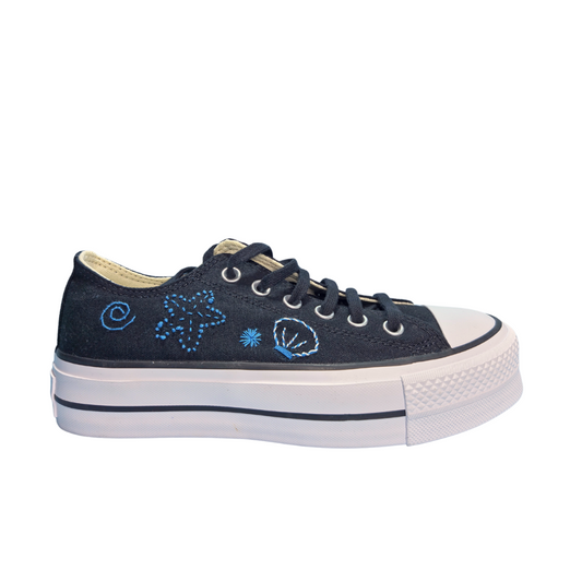 Sneakers Platform nere ricamo "In fondo al mare"