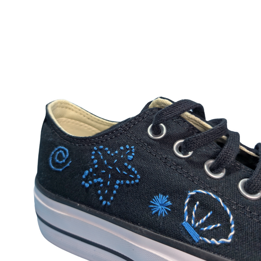Sneakers Platform nere ricamo "In fondo al mare"