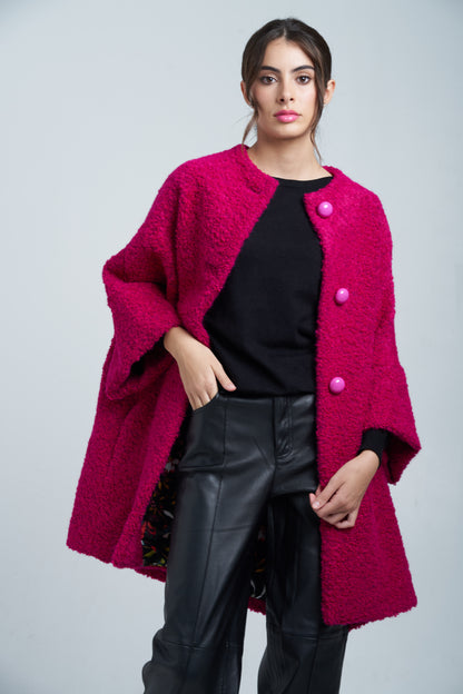 Calù • Cappotto in lana e alpaca fucsia