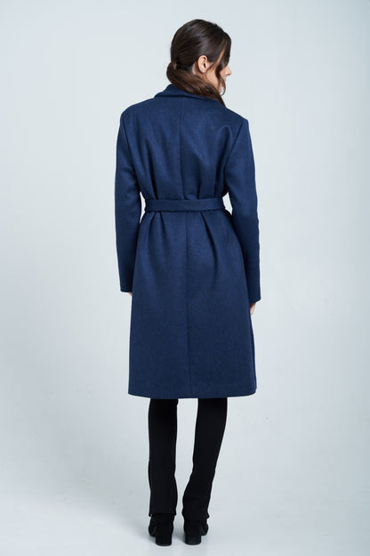 Pre-order Rosè • Cappotto in lana e cachemire blu notte con cinta - Prezzo in store