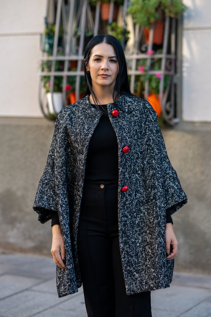 Calù • Cappotto in lana, cachemire spigato sale e pepe