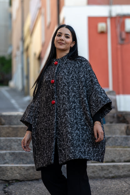 Calù • Cappotto in lana, cachemire spigato sale e pepe