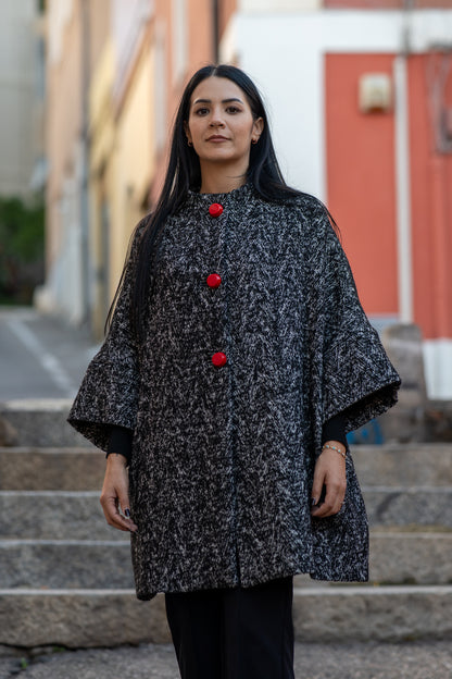 Calù • Cappotto in lana, cachemire spigato sale e pepe