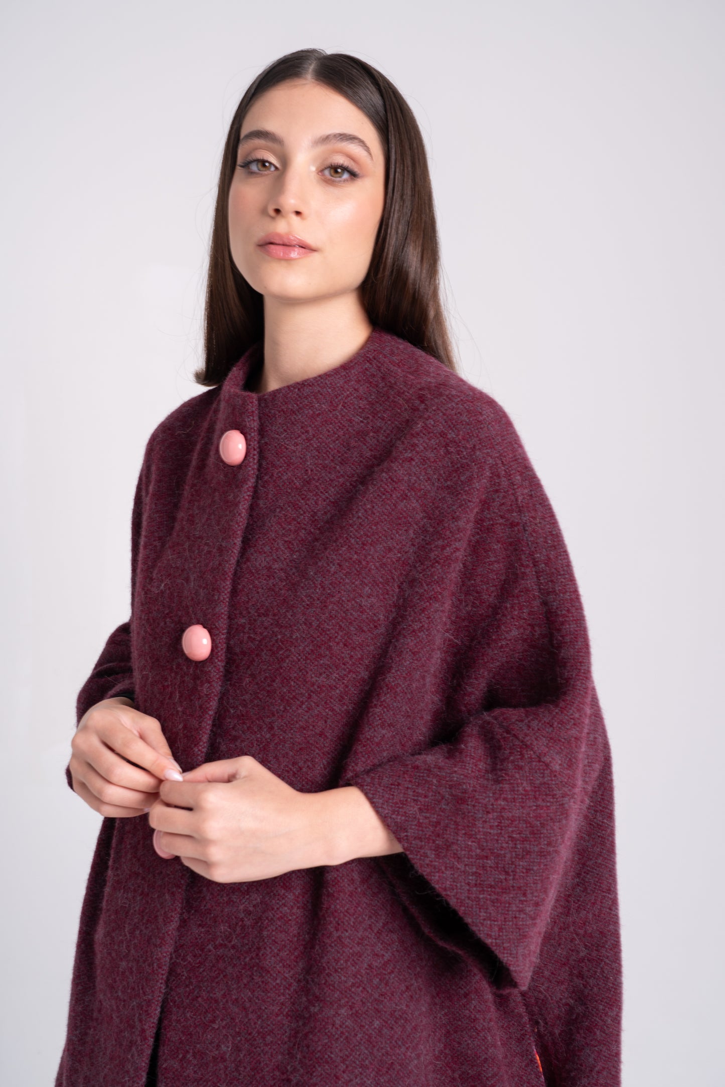 Calù • Cappotto in lana, cachemire e seta amaranto