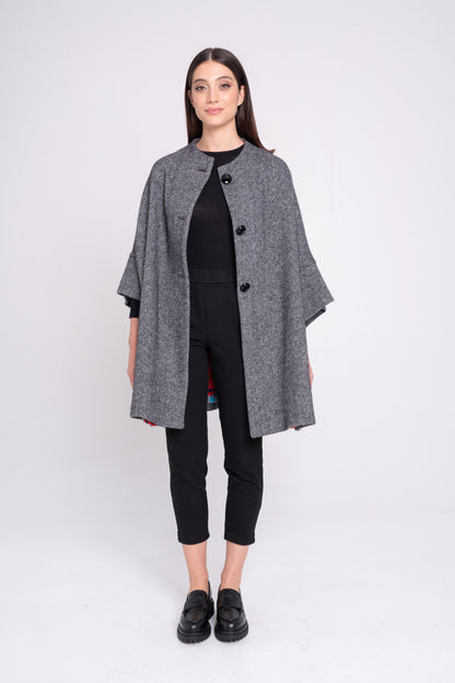 Calù • Cappotto in lana e cachemire puntinato nero