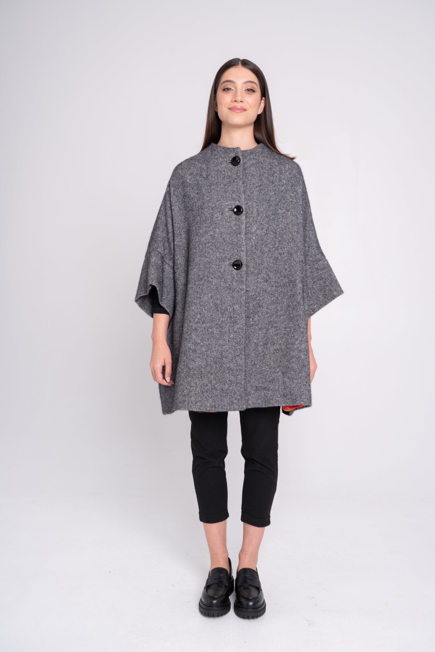 Calù • Cappotto in lana e cachemire puntinato nero