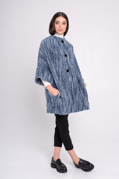 Calù • Cappotto in lana, cachemire e seta bouclè melange azzurro
