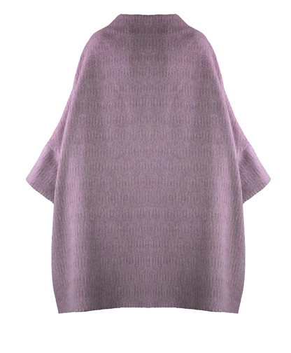 Calù • Cappotto linea a uovo in mohair e alpaca lilla melange con bottoni rosa e fodera fantasia