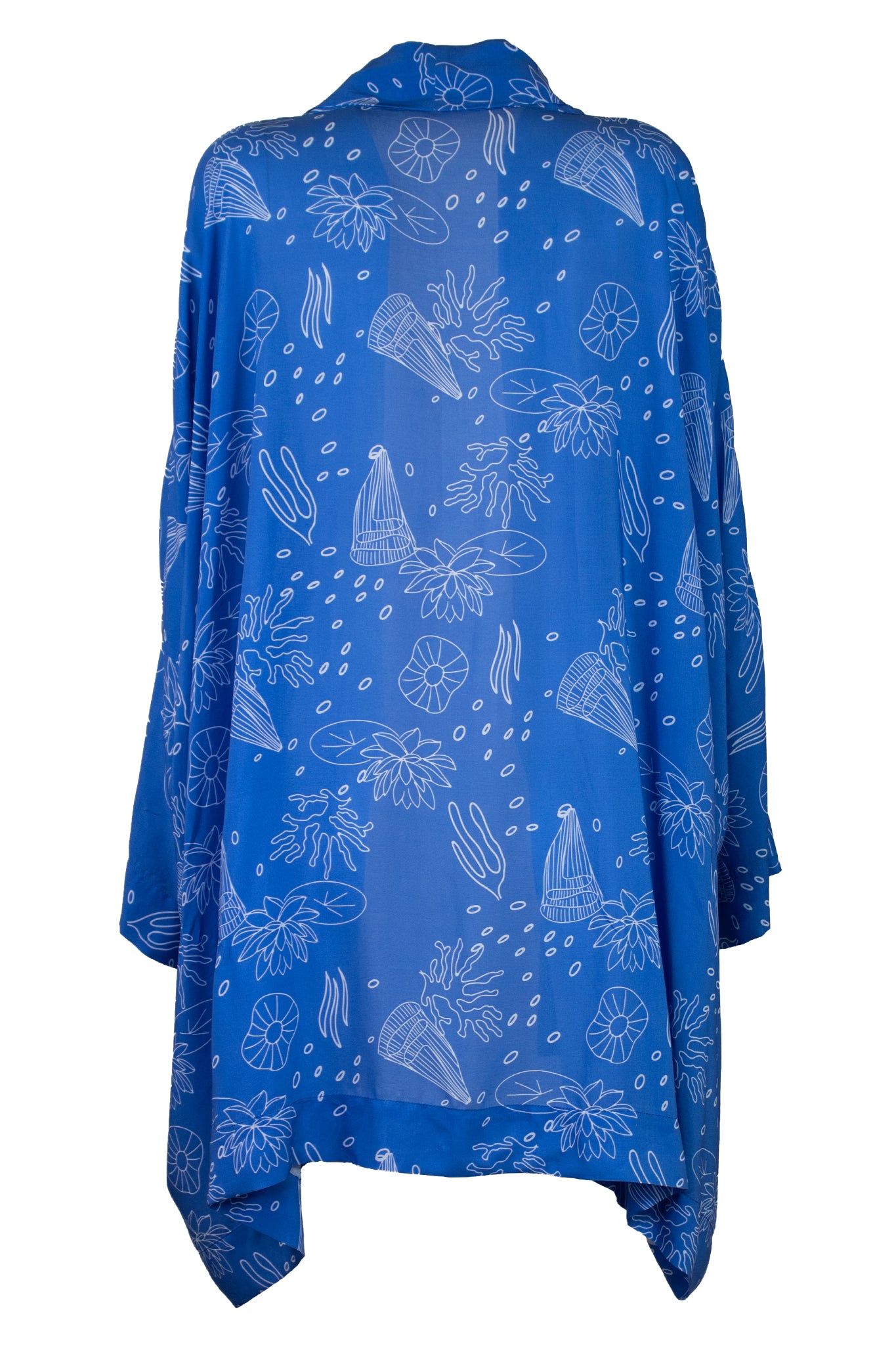 Kimono rissoli con collo sciallato azzurro con fantasia bianca